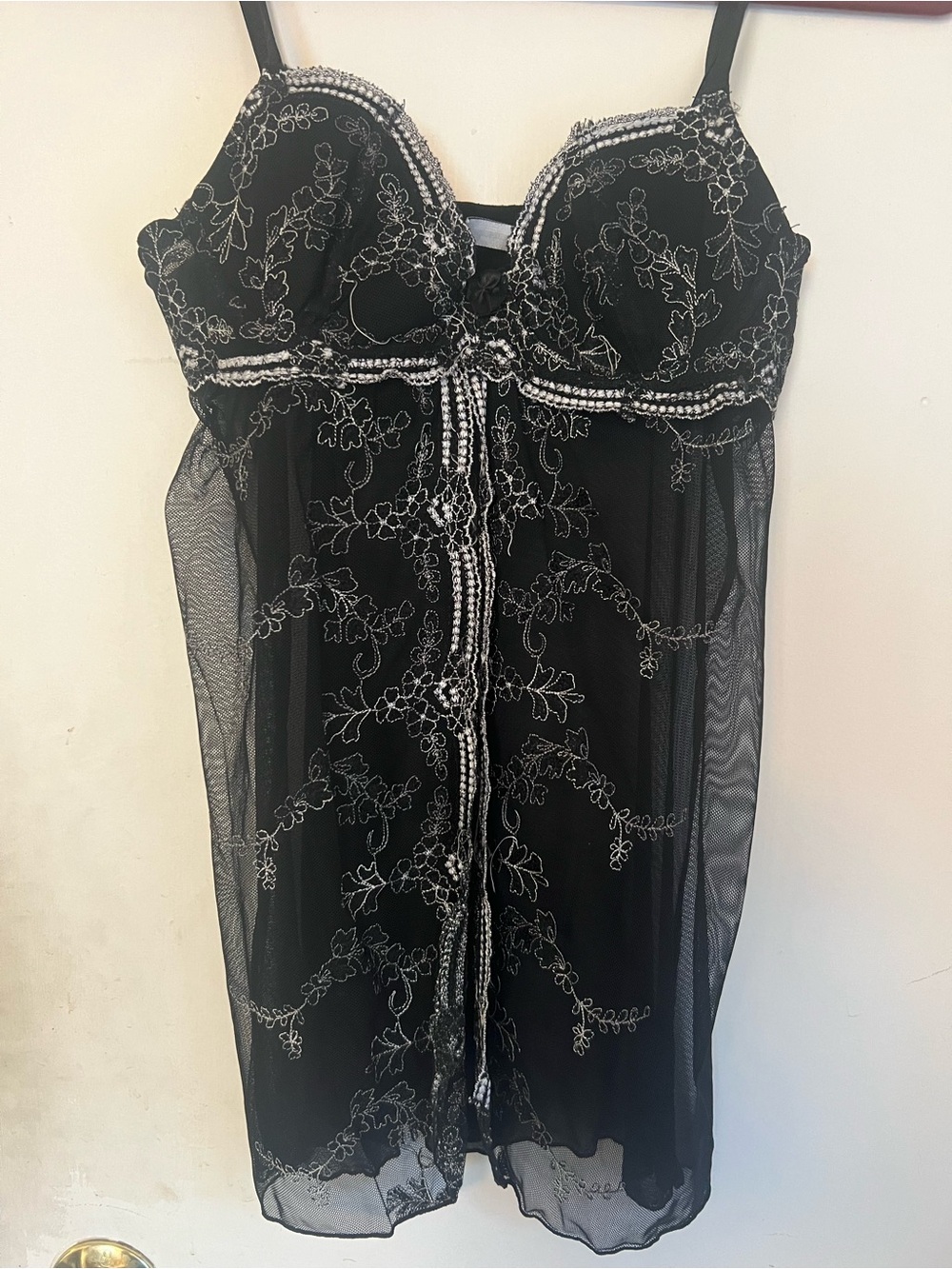 Rampage Black Sheer Embroidered Chemise with Silver Detail